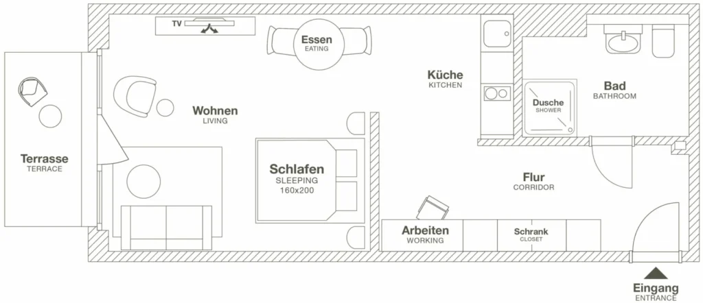 Layout of the Luxury apartment (Variant 2), ipartment Hamburg Eimsbüttel