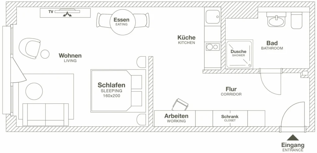 Layout of the Luxury apartment (Variant 3), ipartment Hamburg Eimsbüttel