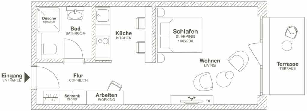 Layout of the Medium apartment (Variant 1), ipartment Hamburg Eimsbüttel