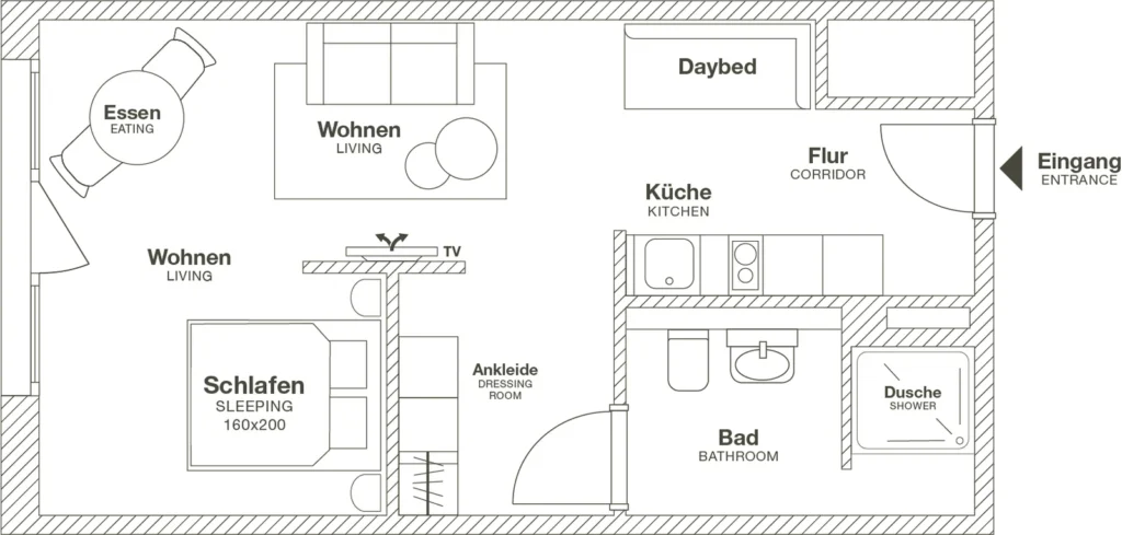 Layout of the Medium apartment (Variant 3), ipartment Hamburg Eimsbüttel