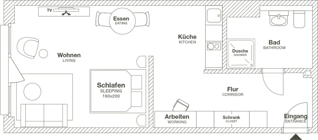 Layout of the Medium apartment (Variant 4), ipartment Hamburg Eimsbüttel