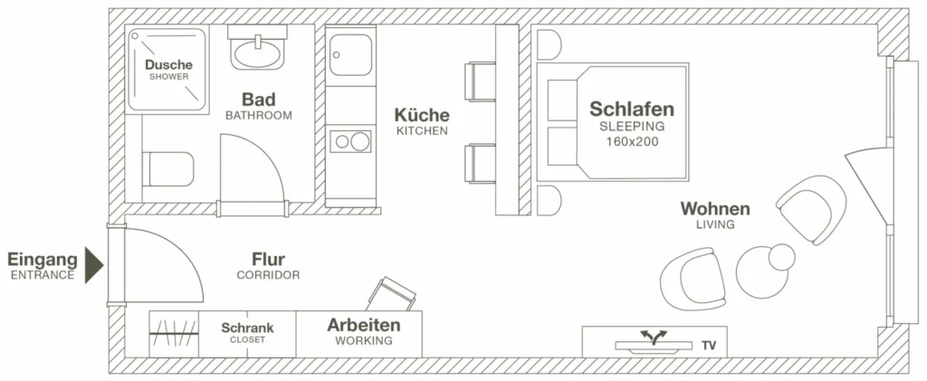 Layout of the Smart apartment, ipartment Hamburg Eimsbüttel