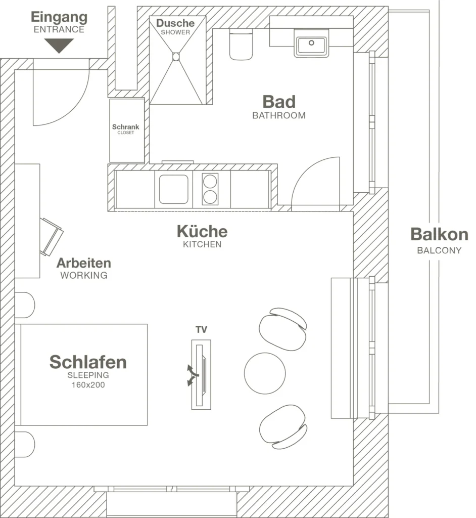 Layout of the Medium apartment, ipartment Hamburg HafenCity
