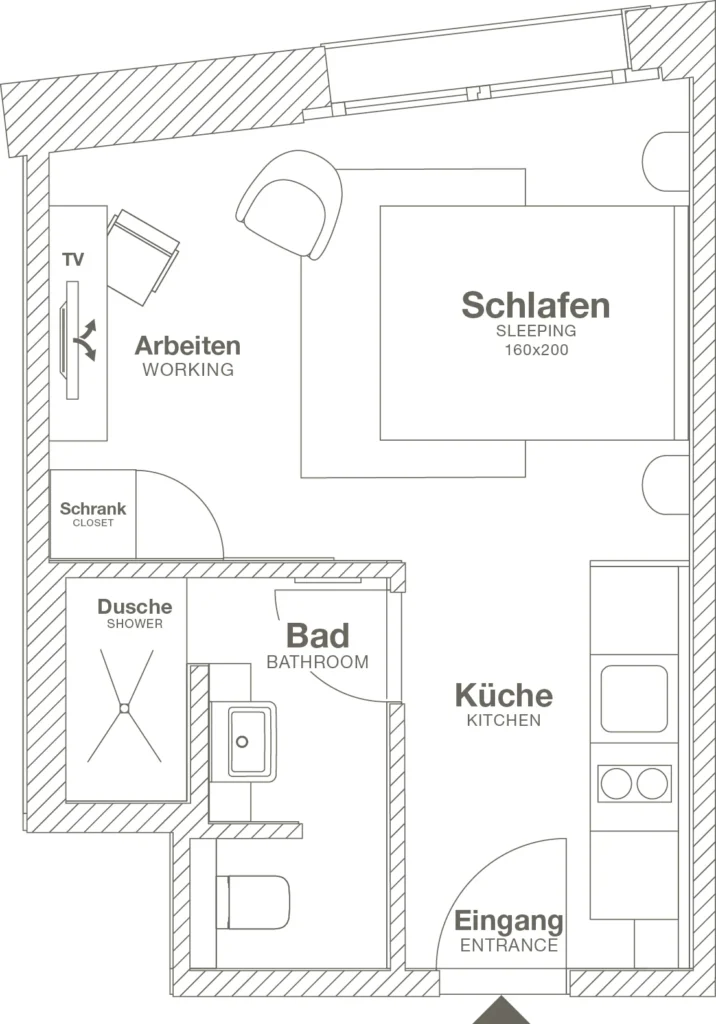 Layout of the Smart apartment (Variant 2), ipartment Hamburg HafenCity