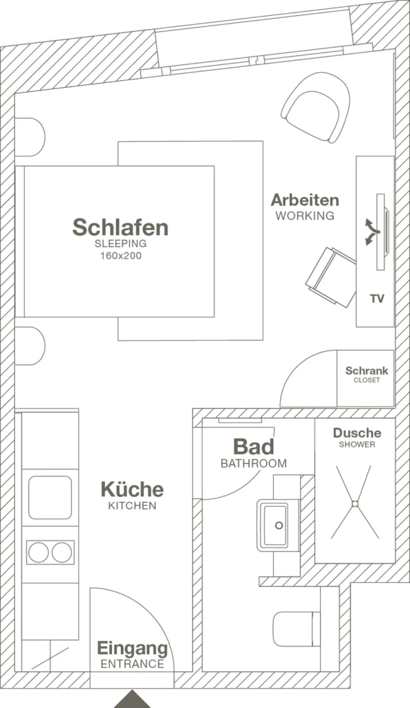 Layout of the Smart apartment (Variant 3), ipartment Hamburg HafenCity