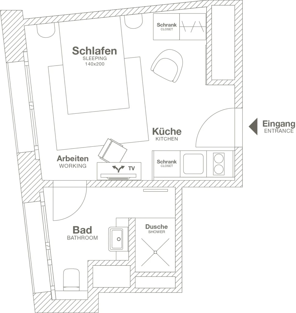 Layout of the Xtra Smart apartment (Variant 2), ipartment Hamburg HafenCity