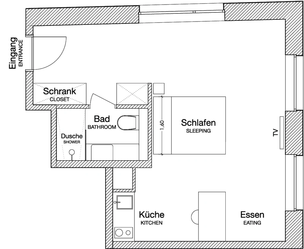 Layout of the Smart apartment (Variant 1), ipartment Cologne Mülheim