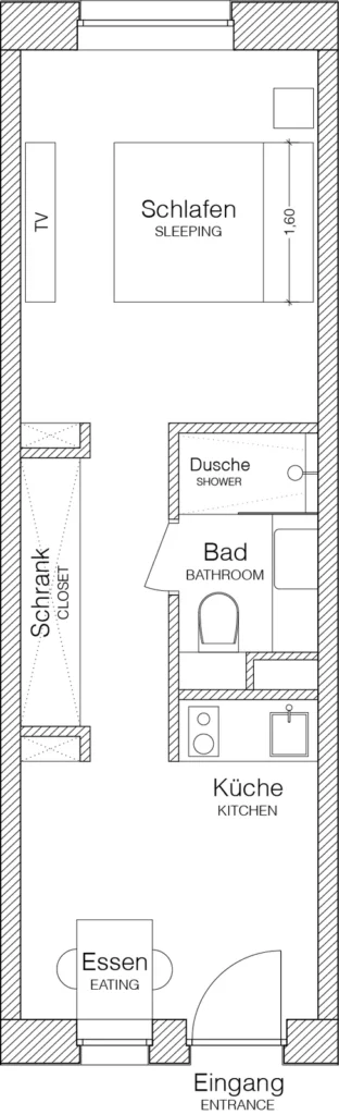 Layout of the Smart apartment (Variant 4), ipartment Cologne Mülheim
