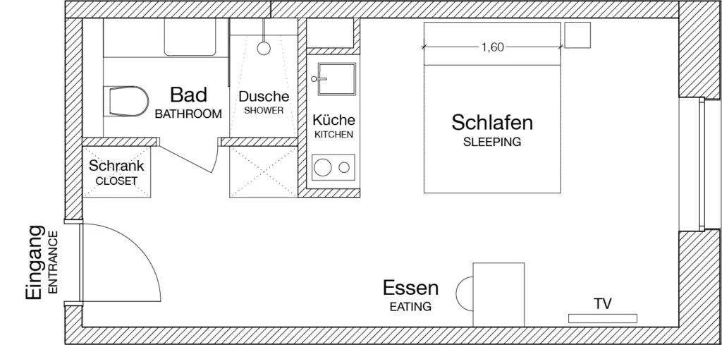 Layout of the Xtra Smart apartment, ipartment Köln Mülheim