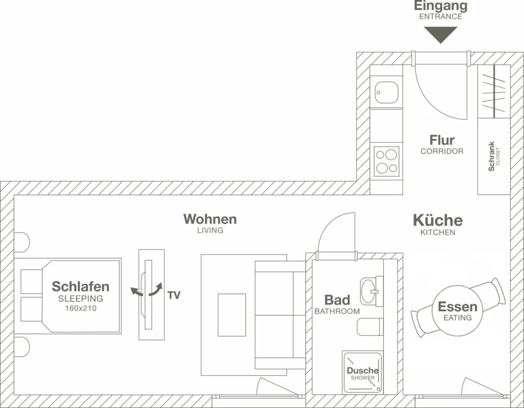 Layout of the Medium apartment (Variant 1), ipartment Leverkusen