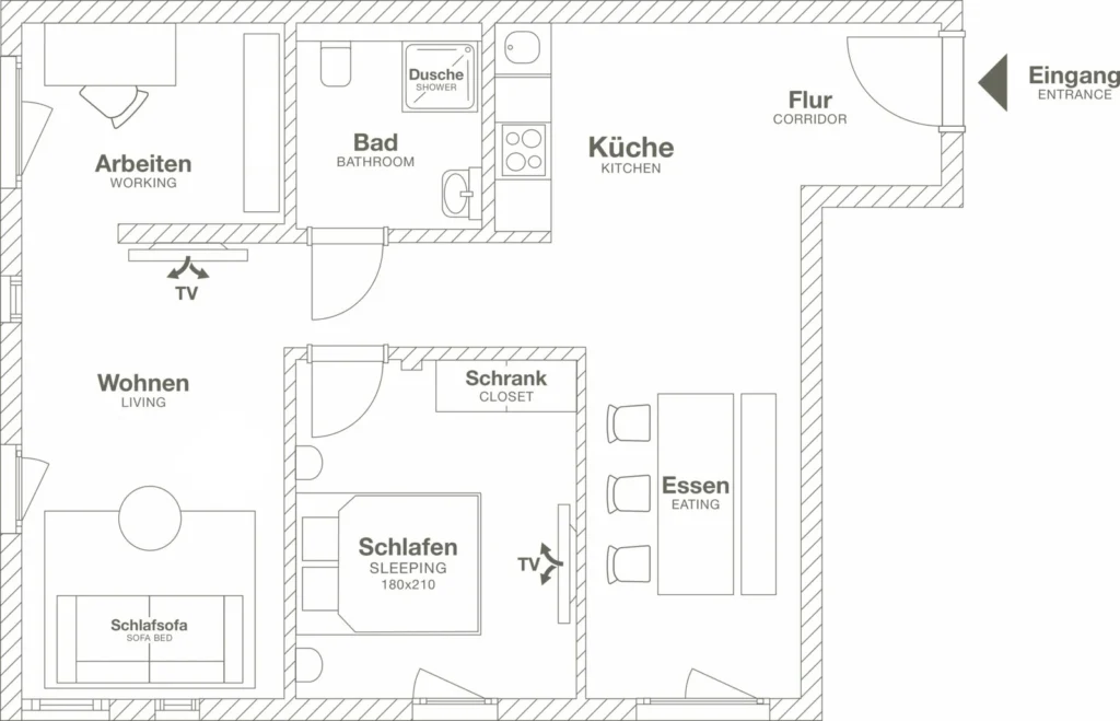 Layout of the Xtra Luxury apartment (Variant 1), ipartment Leverkusen