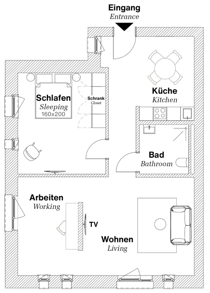 Layout of the Xtra Luxury apartment (Variant 2), ipartment Leverkusen