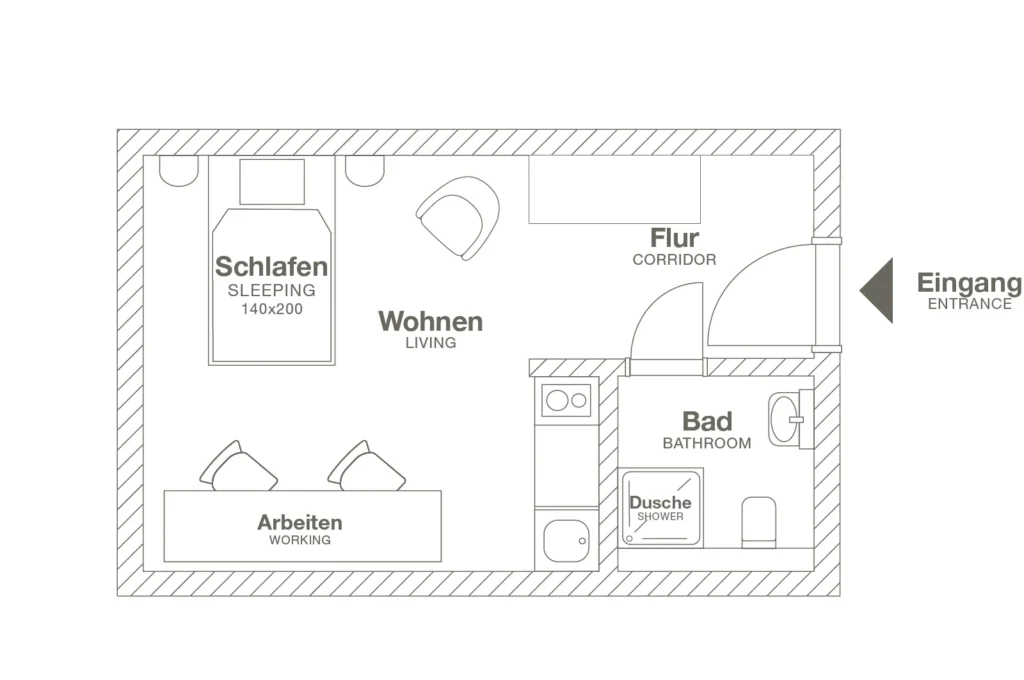 Layout of the Xtra Smart apartment, ipartment Leverkusen