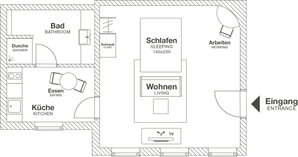 Layout of the Medium apartment (Variant 1), ipartment Wolfsburg