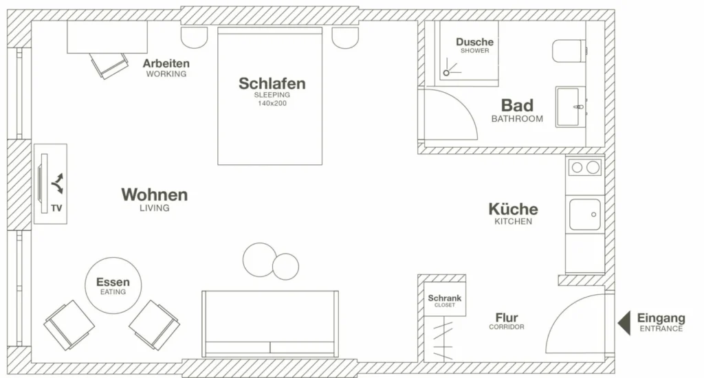 Layout of the Medium apartment (Variant 2), ipartment Wolfsburg