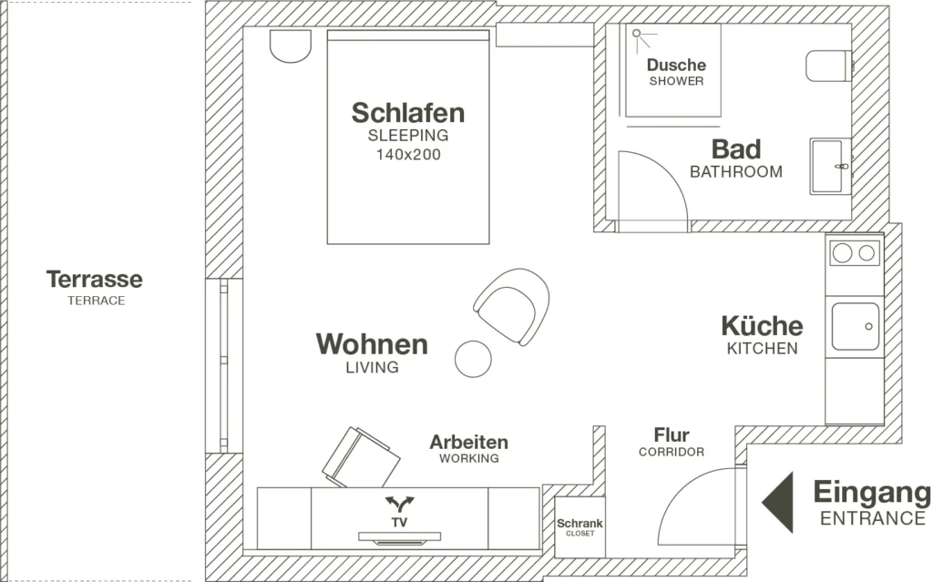 Layout of the Medium apartment (Variant 3), ipartment Wolfsburg