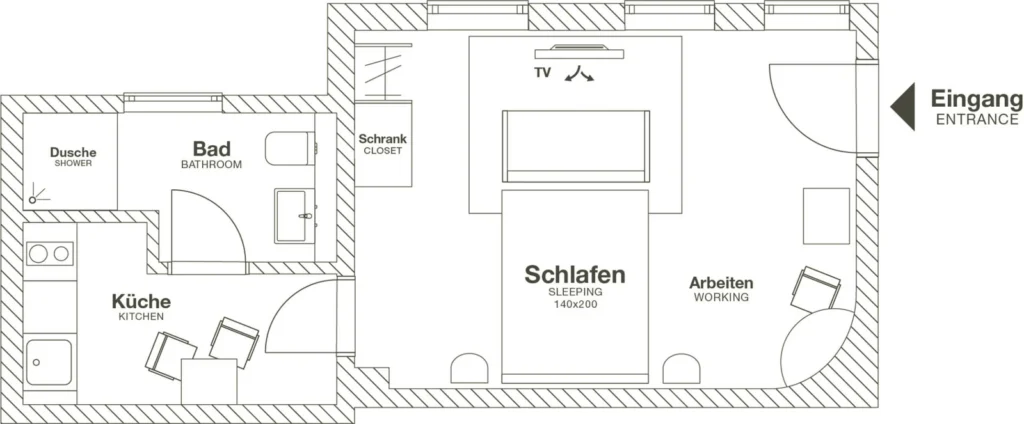 Layout of the Smart apartment (Variant 1), ipartment Wolfsburg