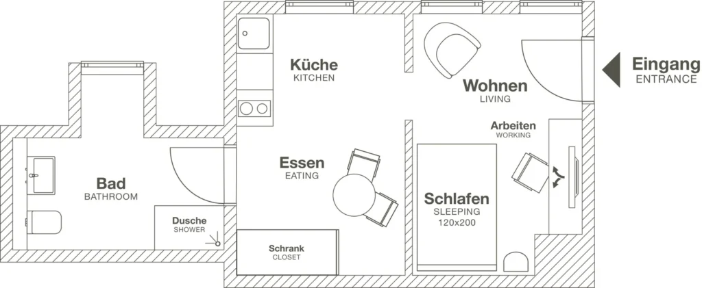 Layout of the Smart apartment (Variant 2), ipartment Wolfsburg
