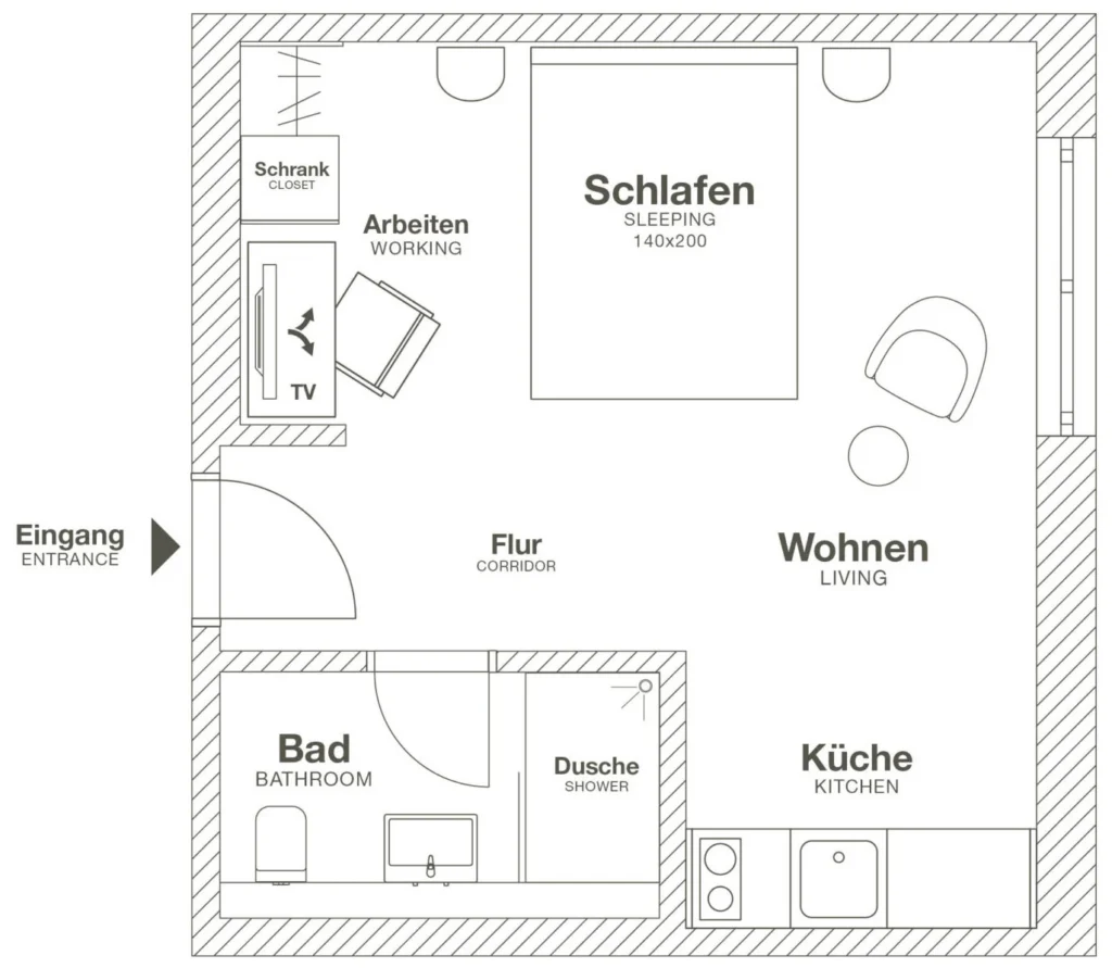 Layout of the Smart apartment (Variant 3), ipartment Wolfsburg