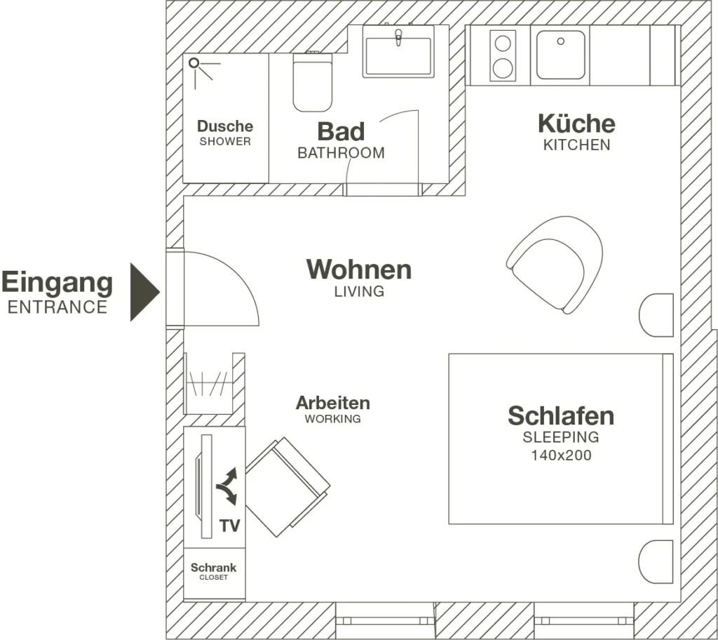 Layout of the Smart apartment (Variant 4), ipartment Wolfsburg