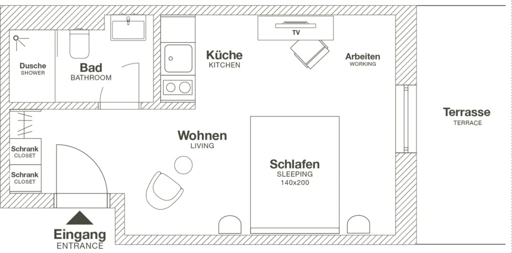 Layout of the Smart apartment (Variant 5), ipartment Wolfsburg