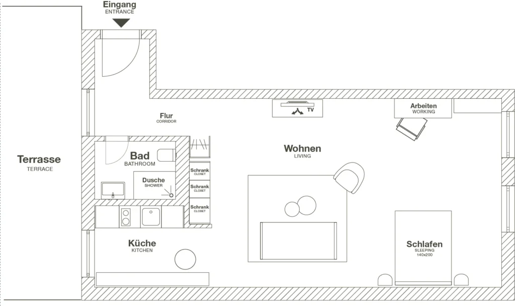 Layout of the Xtra Luxury apartment, ipartment Wolfsburg
