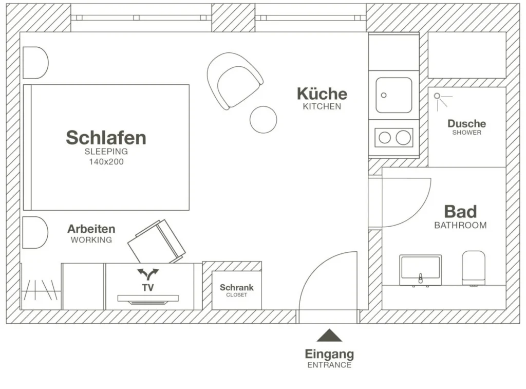 Layout of the Xtra Smart apartment (Variant 1), ipartment Wolfsburg