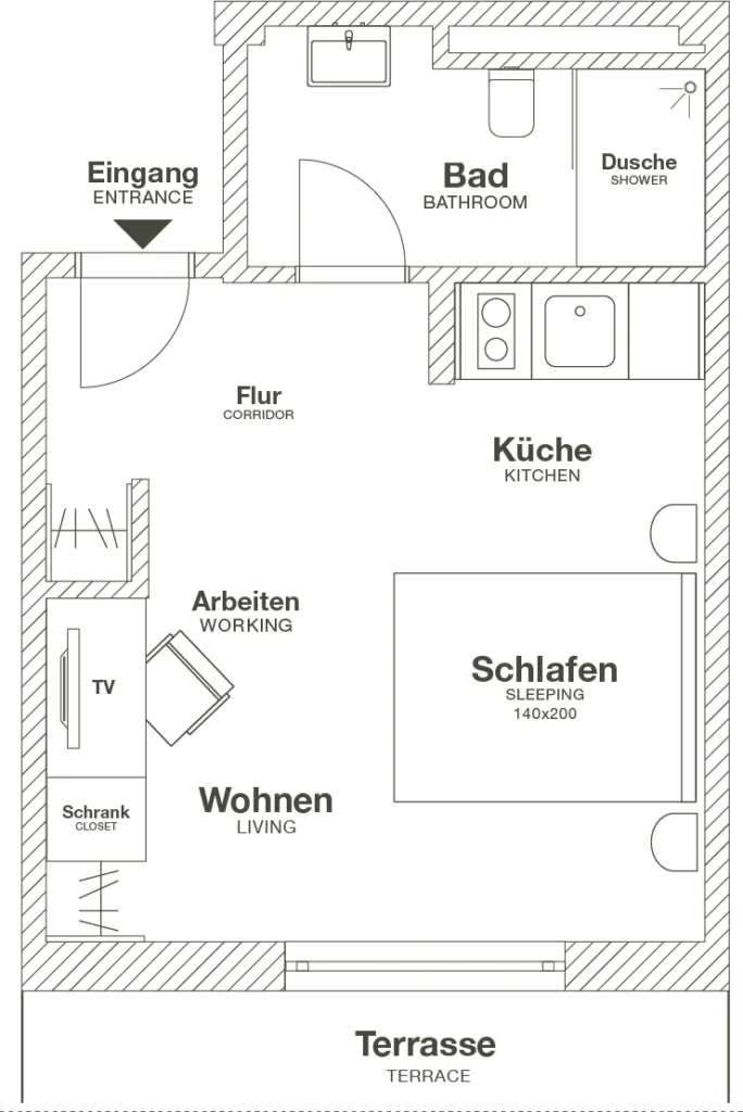 Layout of the Xtra Smart apartment (Variant 2), ipartment Wolfsburg