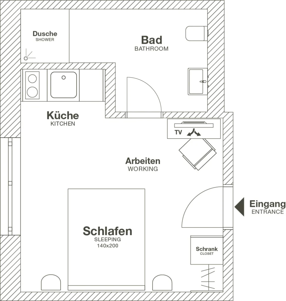 Layout of the Xtra Smart apartment (Variant 3), ipartment Wolfsburg